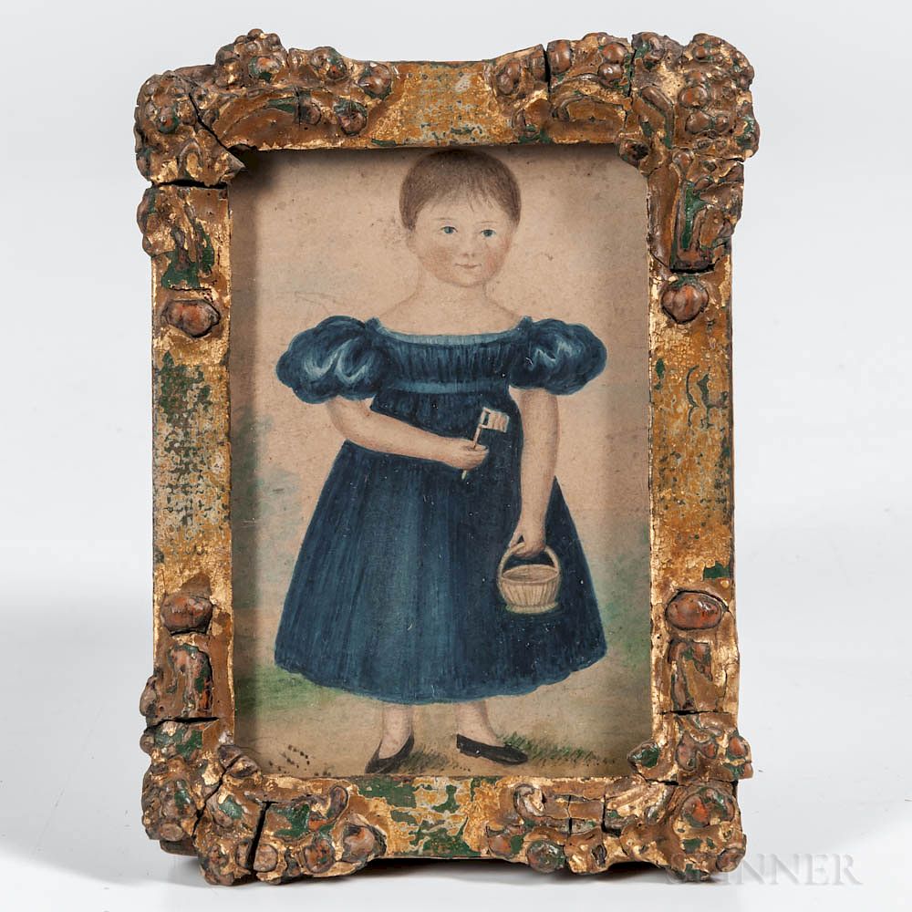 Appraisal: American School Mid- th Century Miniature Portrait of a Girl