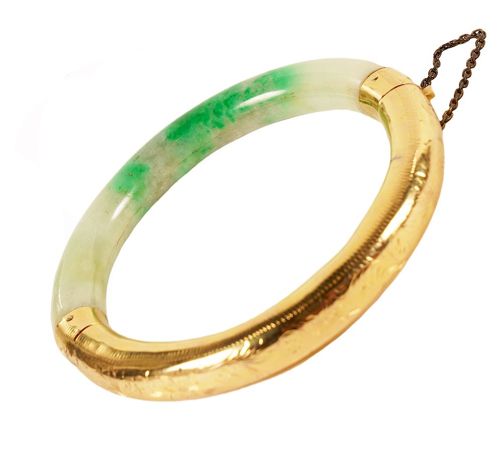 Appraisal: Jade and KT Bangle Bangle is half jade and half