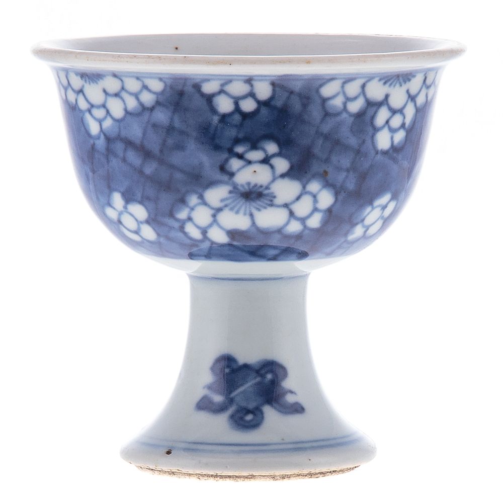 Appraisal: Chinese Blue White Porcelain Stem Cup Kang Xi circa -