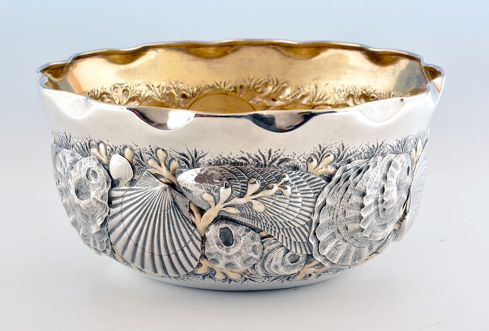 Appraisal: Whiting sterling silver repousse shell bowl Whiting sterling silver repousse