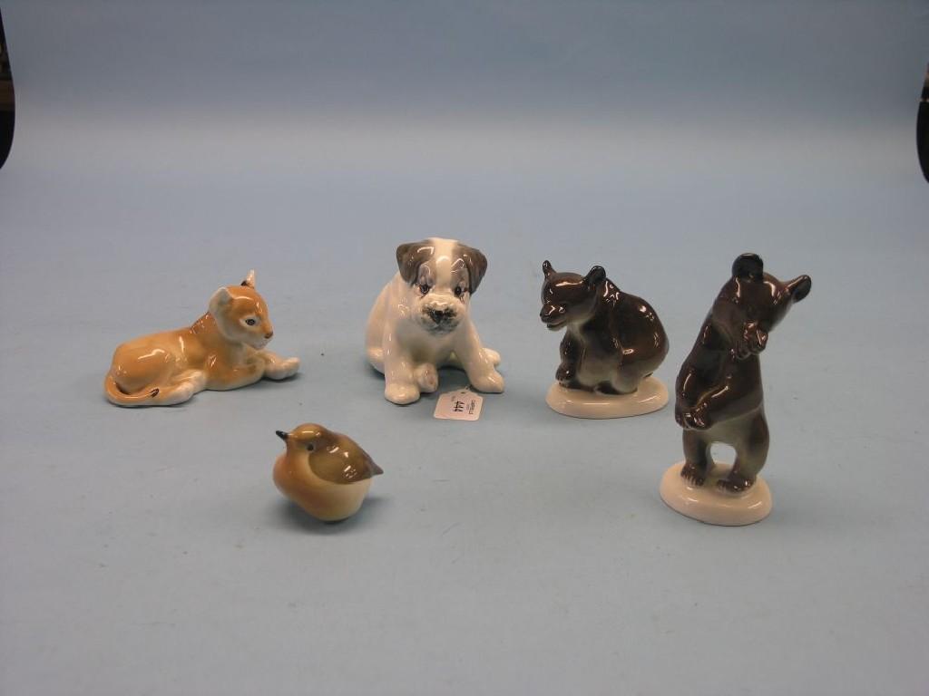 Appraisal: A group of four Russian ceramic animal models and an