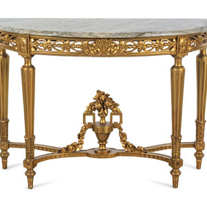 Appraisal: A Louis XVI Style Giltwood Marble-Top Console Table Late th