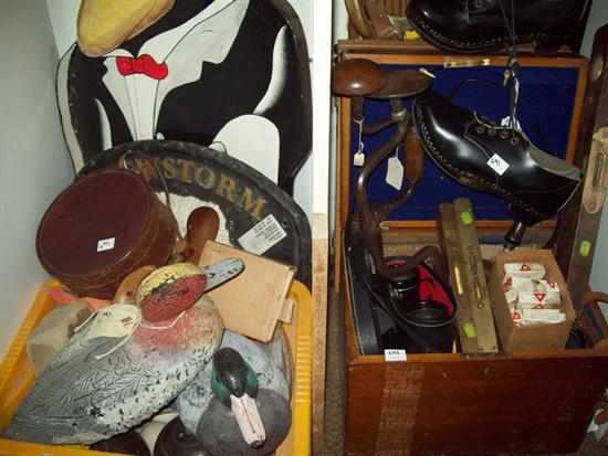 Appraisal: TWO BOXES OF COLLECTABLE BRASS TOOLS DUCKS BINOCULARS ETC