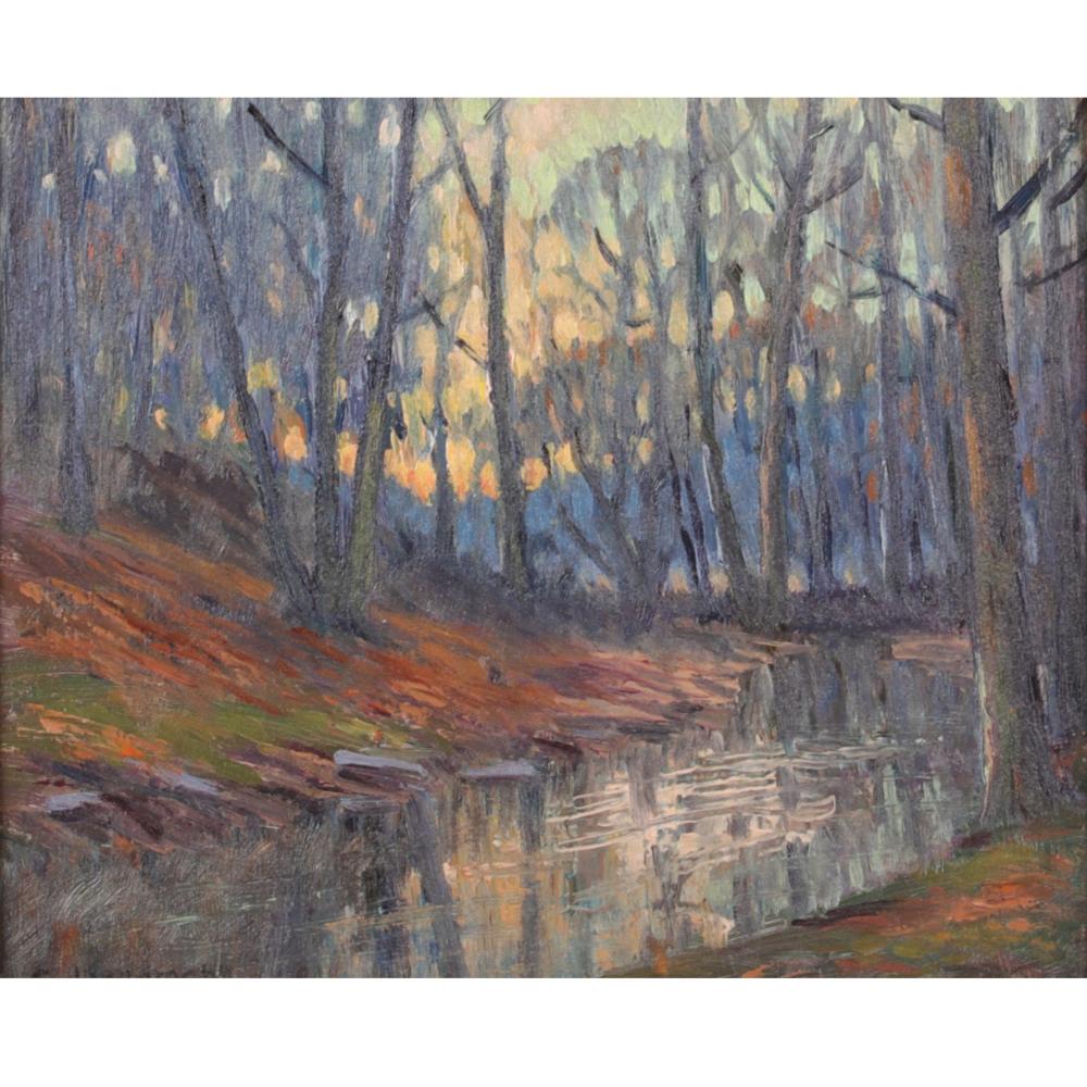 Appraisal: GEORGE LIENEMANN INDIANA - DOUBLE SIDED WOODLAND SCENES OIL ON