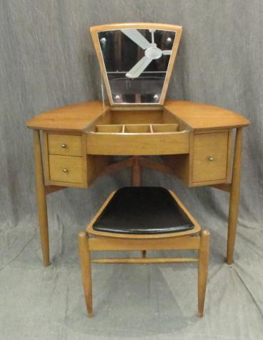 Appraisal: Midcentury Vanity and Stool Stain on top Signed John Stuart