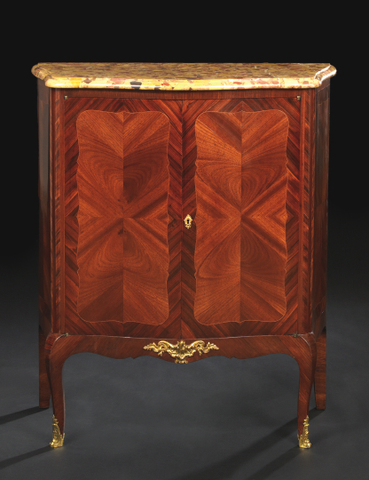 Appraisal: Louis XV-Style Kingwood Rosewood and Marble-Top Cabinet early th century