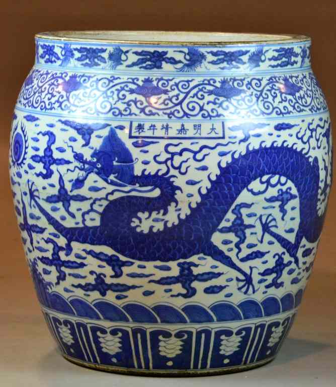 Appraisal: Fine Large Chinese Blue White Jardini reFinely painted to depict