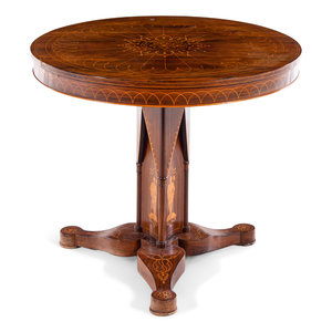 Appraisal: A Charles X Line Inlaid Rosewood Center Table with Marquetry