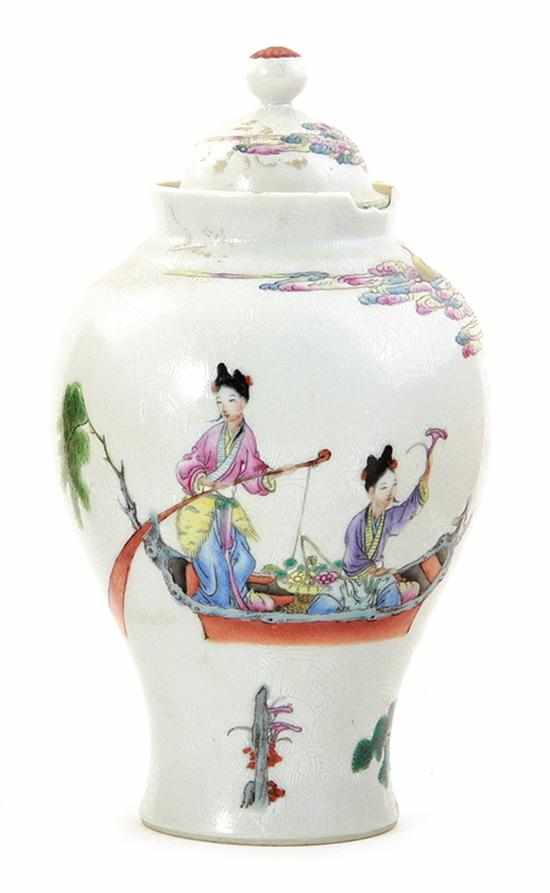 Appraisal: Very fine Chinese Qianlong famille rose porcelain covered urn Qing