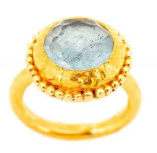 Appraisal: Handmade k Gold Aquamarine Ring Handmade ancient design motif k