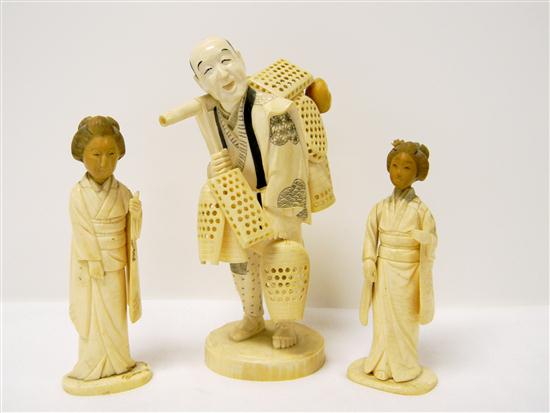 Appraisal: Carved ivory figure of an Asian basket seller signed on