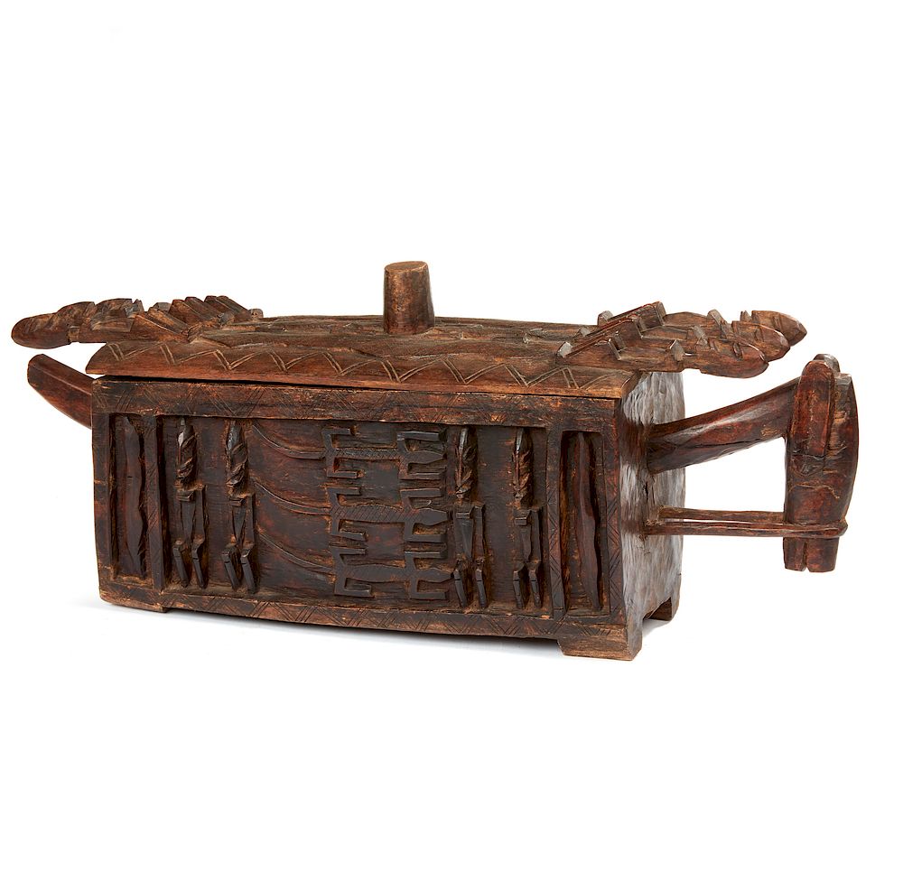 Appraisal: Dogon Lidded Wood Box Dogon carved wood lidded box with