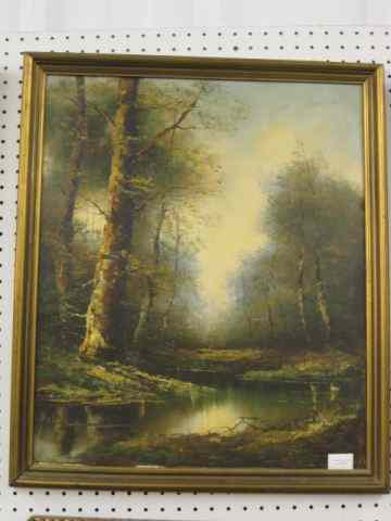 Appraisal: Wollings Oil on Canvas landscape with birches along the stream