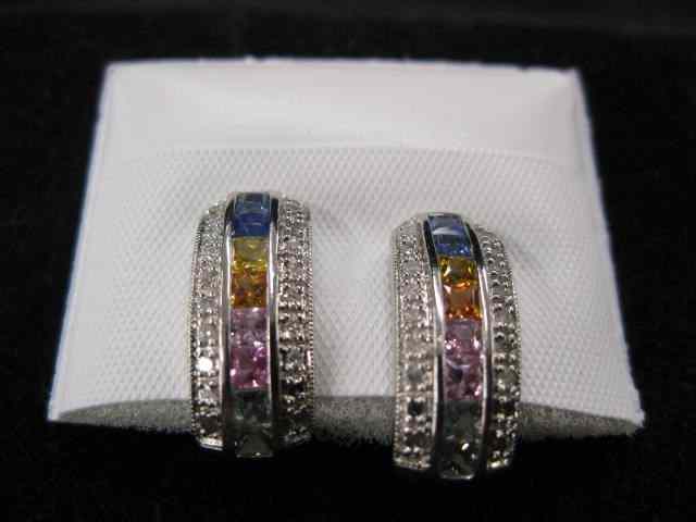 Appraisal: Multi-Color Sapphire Diamond Earrings calibre or French cut sapphires in