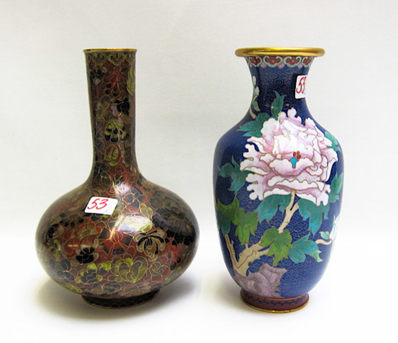 Appraisal: TWO CHINESE CLOISONNE VASES one with floral and bird motif