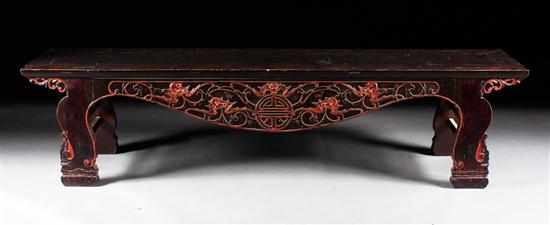 Appraisal: Chinese carved and ebonized scroll table carved relief bat decoration