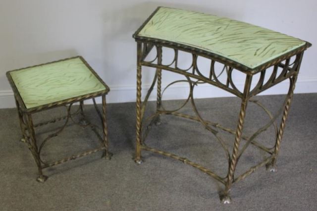 Appraisal: Unusual Vintage Iron Writing Table with MatchingBench Stool Terrific quality