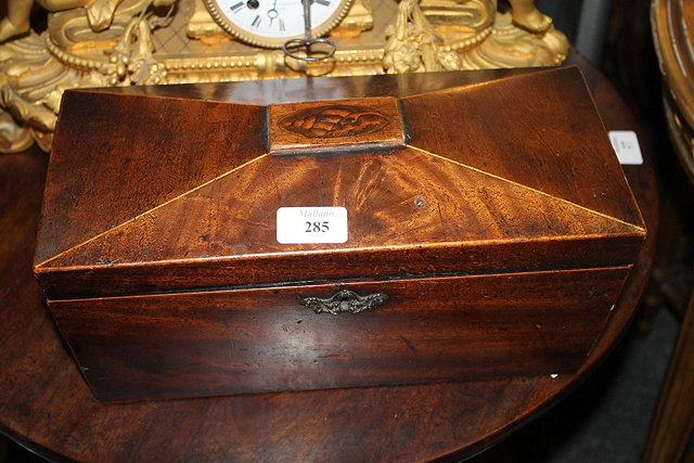 Appraisal: A TH CENTURY MAHOGANY AND INLAID SARCOPHAGUS SHAPED TEA CADDY