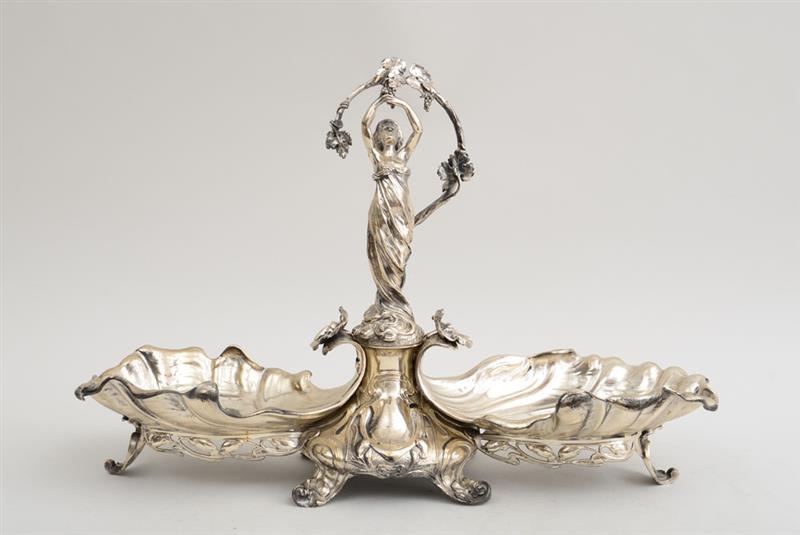 Appraisal: AUSTRIAN SILVER AND SILVER-PLATED CENTERPIECE The two bowls marked with