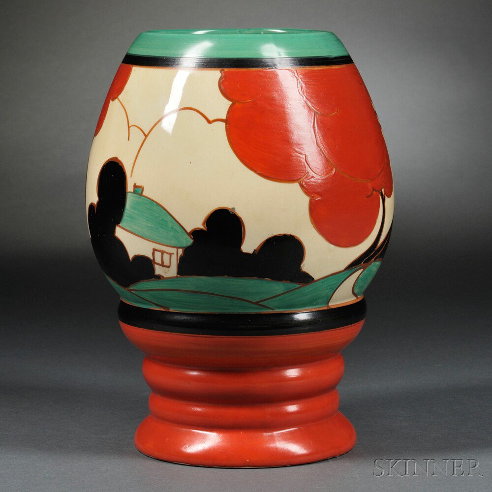 Appraisal: Clarice Cliff Red Autumn Vase England c Fantasque Bizarre ware