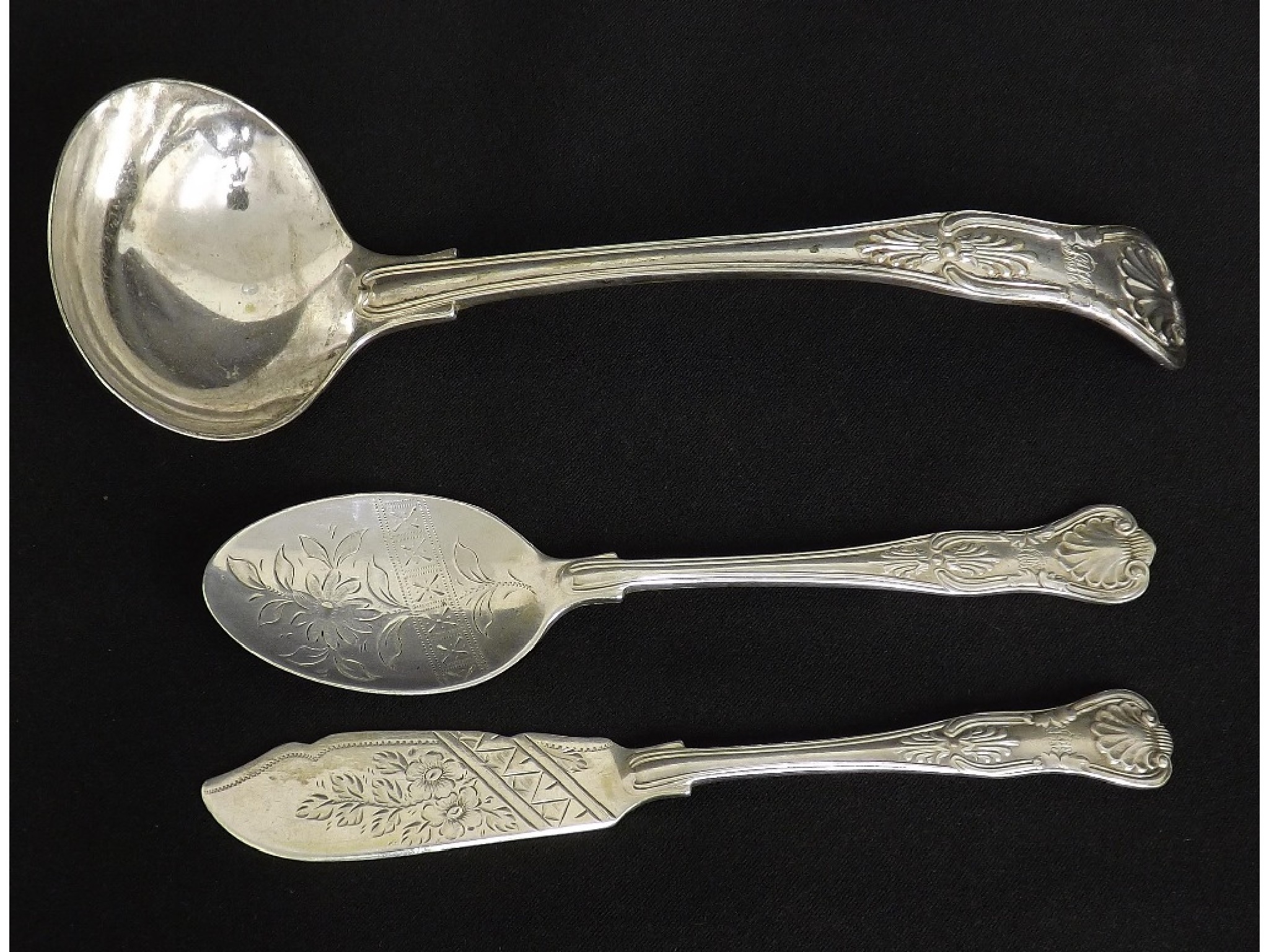 Appraisal: Walker Hall silver Kings pattern sauce ladle and preserve knife