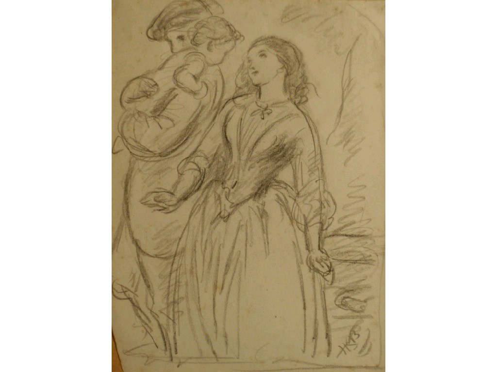 Appraisal: Hablot Knight Browne 'Phiz' - Couple with child pencil sketch