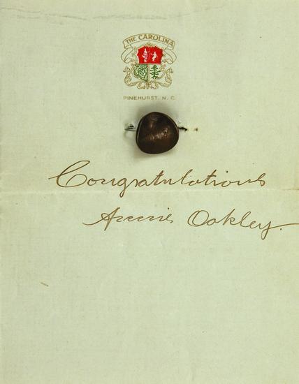 Appraisal: OAKLEY Annie - Inscription and signature Congratulations Annie Oakley Pinehurst