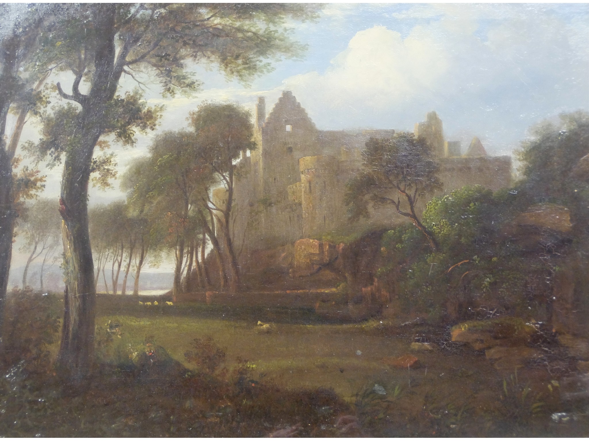 Appraisal: SCOTTISH SCHOOL TH CENTURY A LOCHSIDE CASTLE Oil on canvas