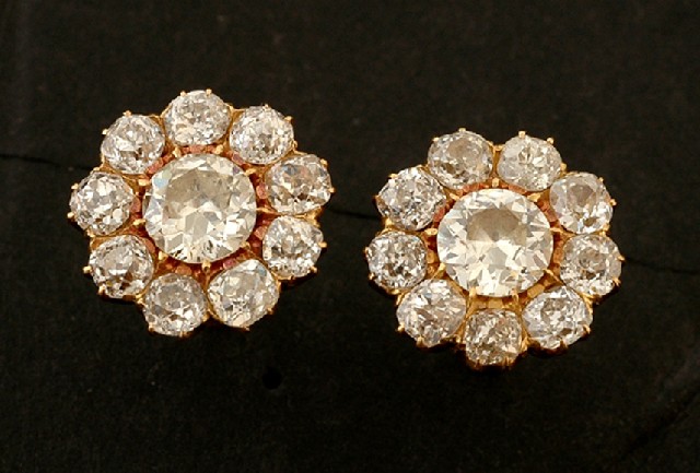 Appraisal: A pair of Straits Chinese diamond cluster earrings Centrally set