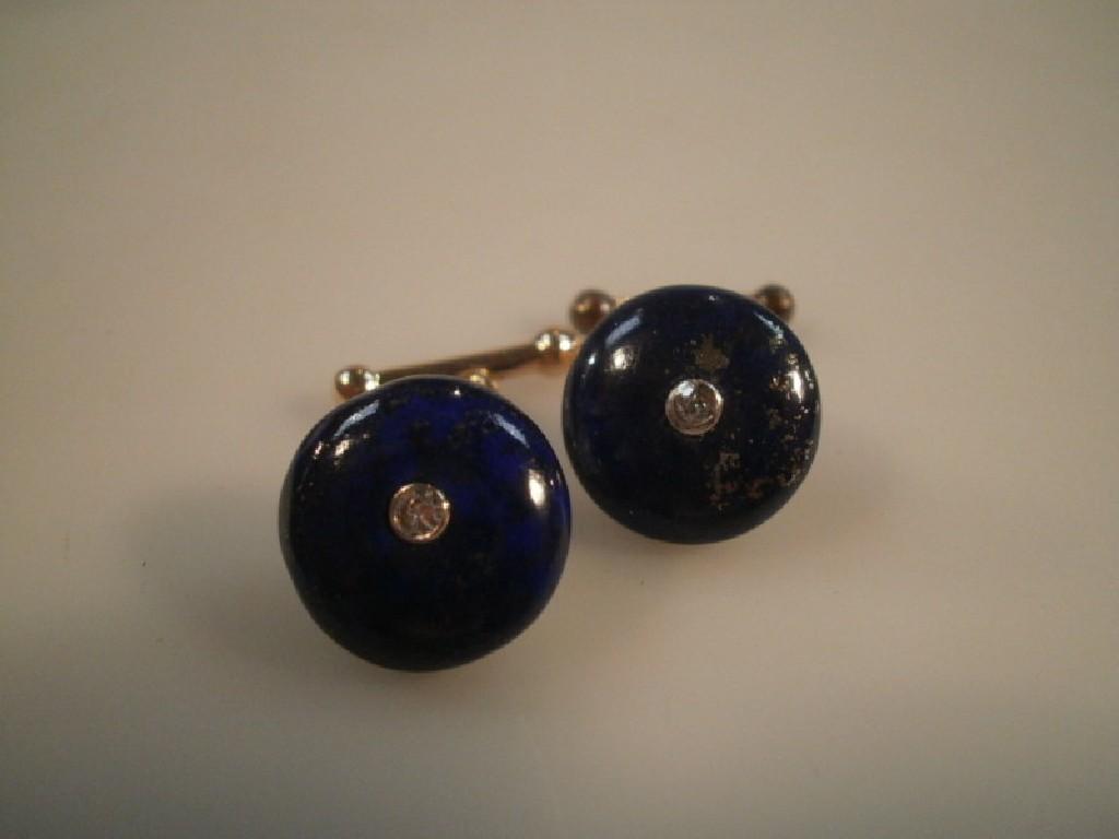 Appraisal: A pair of Lapis Lazuli cuff links with diamond set