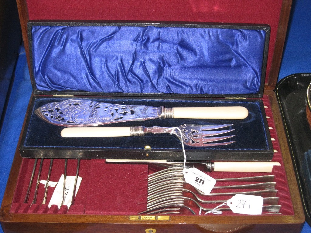 Appraisal: Lot comprising cased pair of fish servers and a part