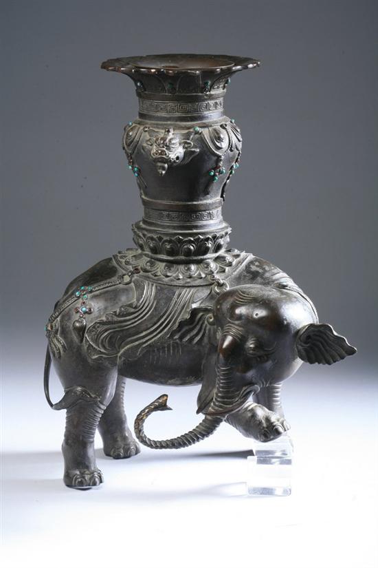 Appraisal: JAPANESE BRONZE VASE with elephant-form base - in high