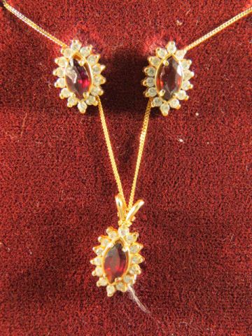 Appraisal: Garnet Diamond Pendant Earring Set deep rich red garnets totaling