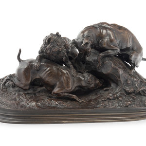 Appraisal: Pierre-Jules M ne French - Dogs Ferreting bronze signed P