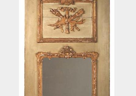 Appraisal: LOUIS XV BLUE PAINTED AND CARVED GILTWOOD MIRROR WITH TORCH