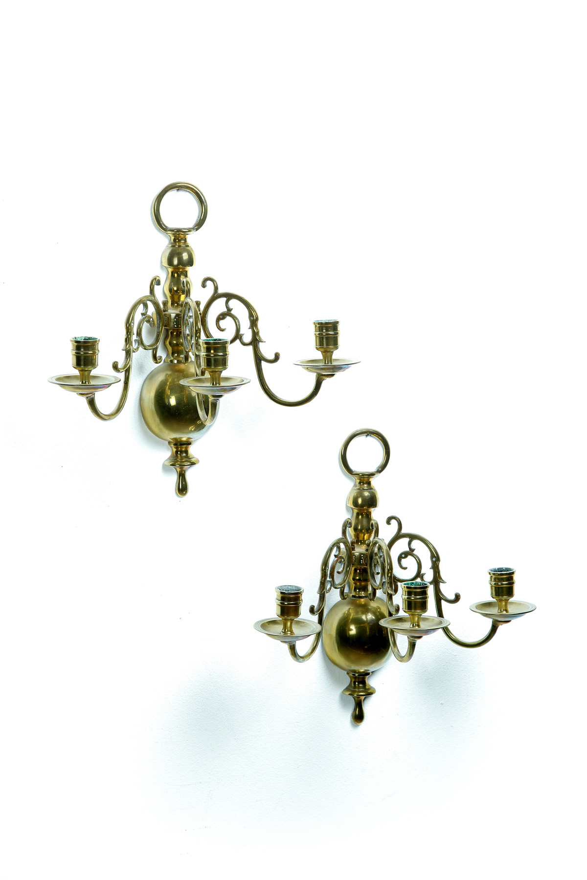 Appraisal: PAIR OF BRASS WALL SCONCES Probably England nd half- th