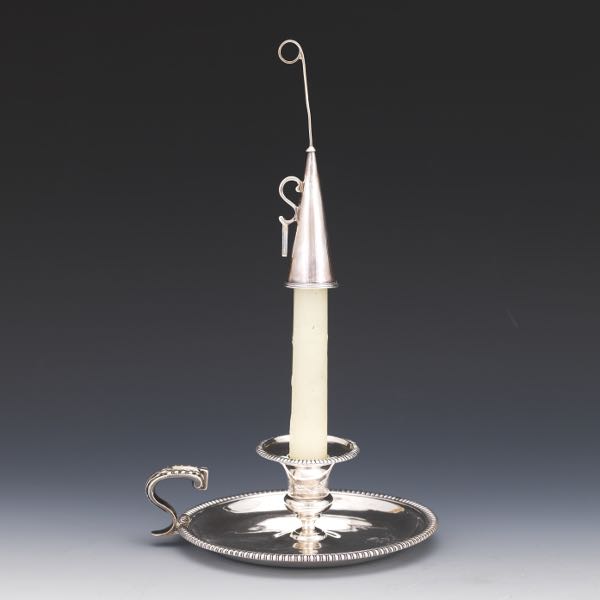 Appraisal: GEORGIAN STERLING SILVER CANDLE HOLDER WITH SNUFFER BY JOHN EMES