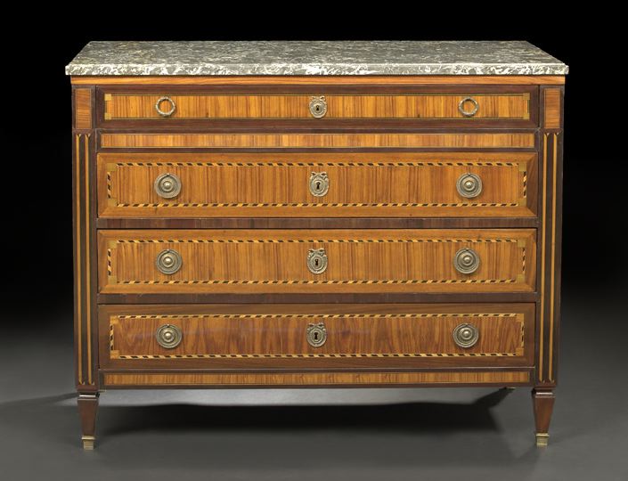 Appraisal: Good Dutch Neoclassical Mahogany Rosewood Kingwood and Marble-Top Commode second