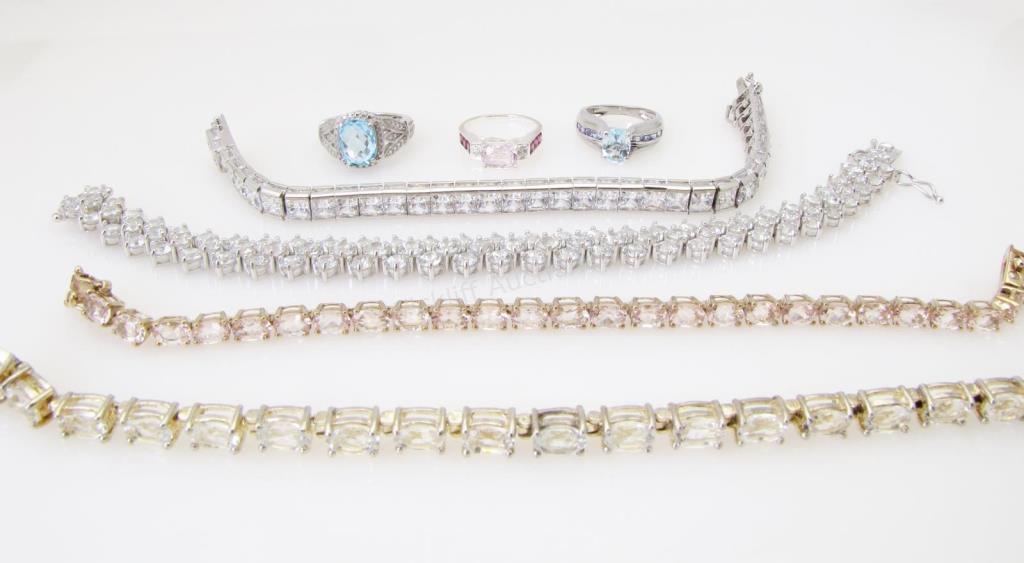 Appraisal: A collection of sterling silver jewelry including three bracelets with