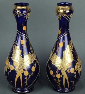 Appraisal: Lot of Moser gilt and cobalt vases Lot of Moser