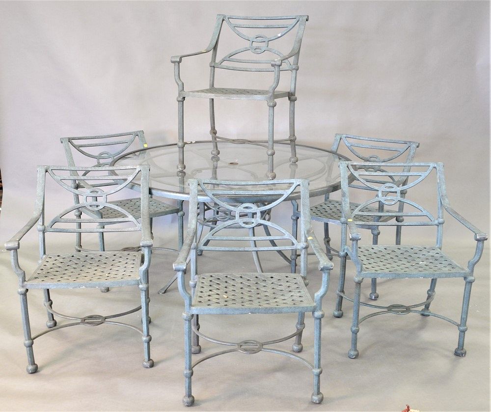 Appraisal: Eight Piece Outdoor Set to include round glass top table