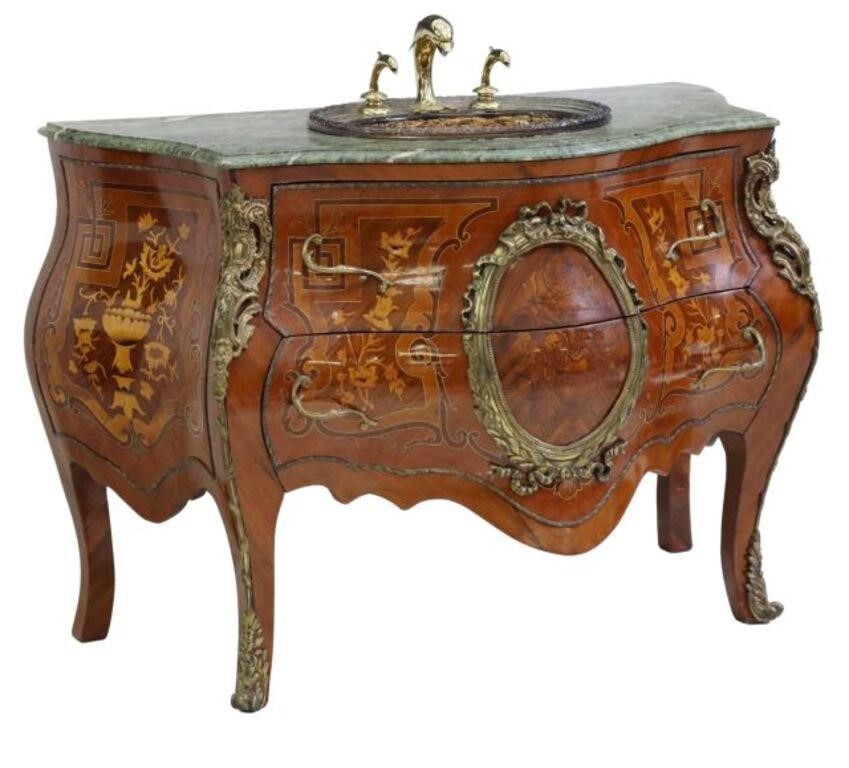 Appraisal: Louis XV style marble-top bombe commode now fitted with a