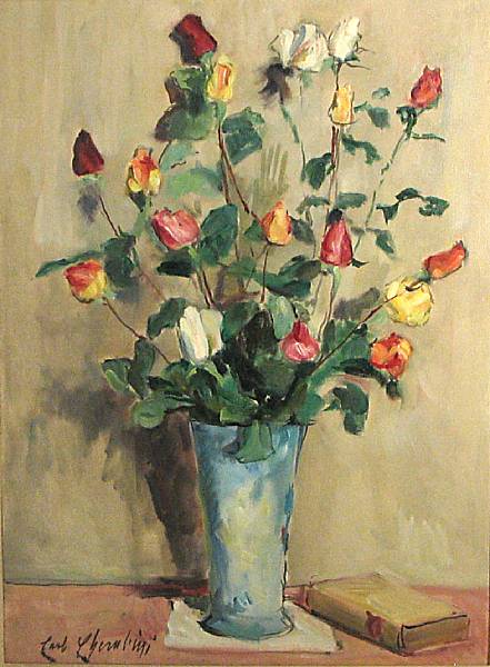 Appraisal: Carlo Cherubini Italian born Still life of roses in a