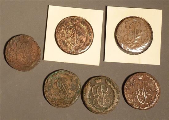 Appraisal: Russian Copper Coins Catherine II Kopecks x