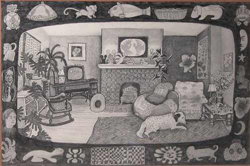 Appraisal: Living Room Graphite on Paper Eckel Emily x inches In