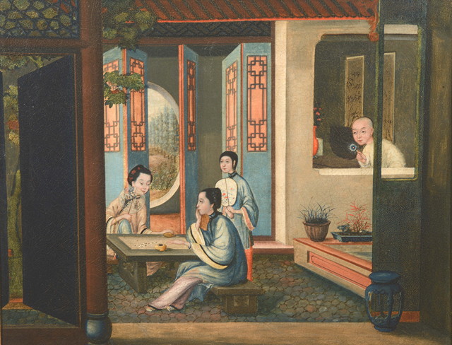 Appraisal: TH CENTURY CHINESE SCHOOLTwo Chinese ladies gambling at a low