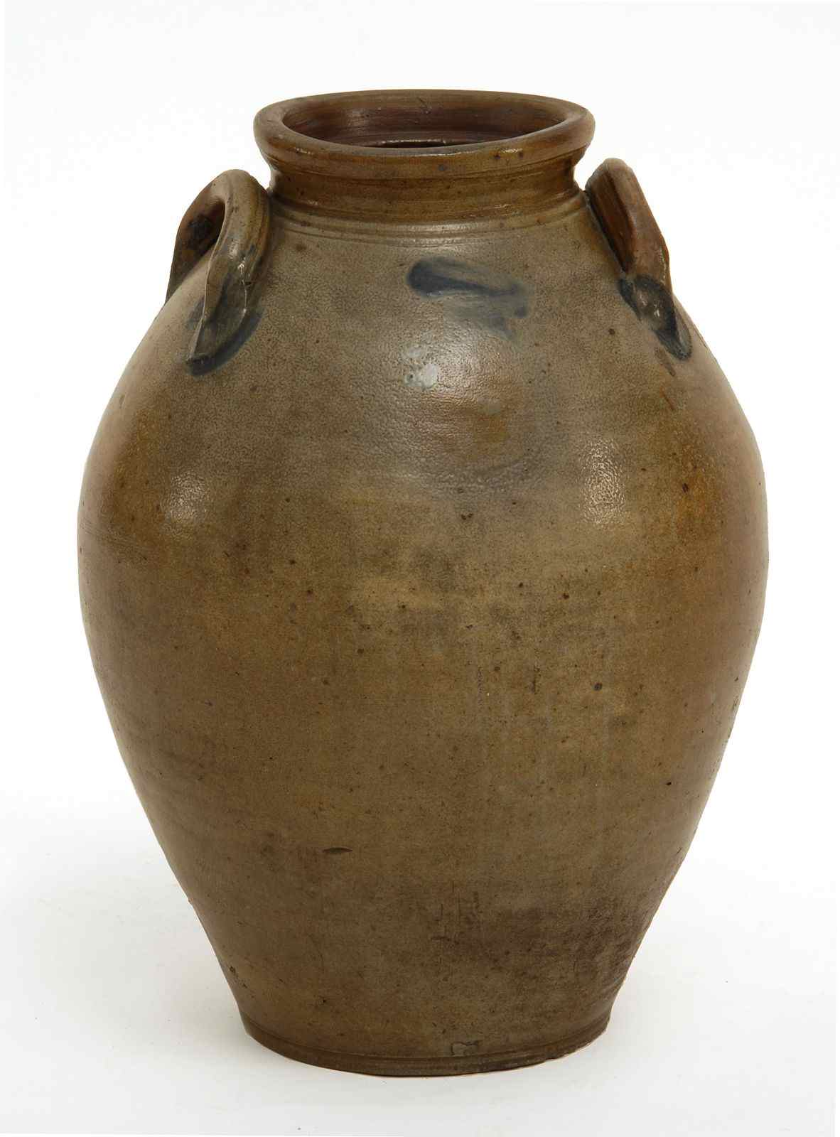 Appraisal: OVOID STONEWARE CROCK th CenturyWith applied strap handles and cobalt