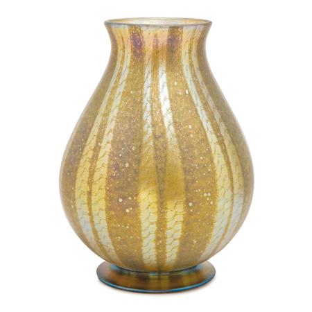 Appraisal: Nash Iridescent Art Glass Footed Vase Estimate -