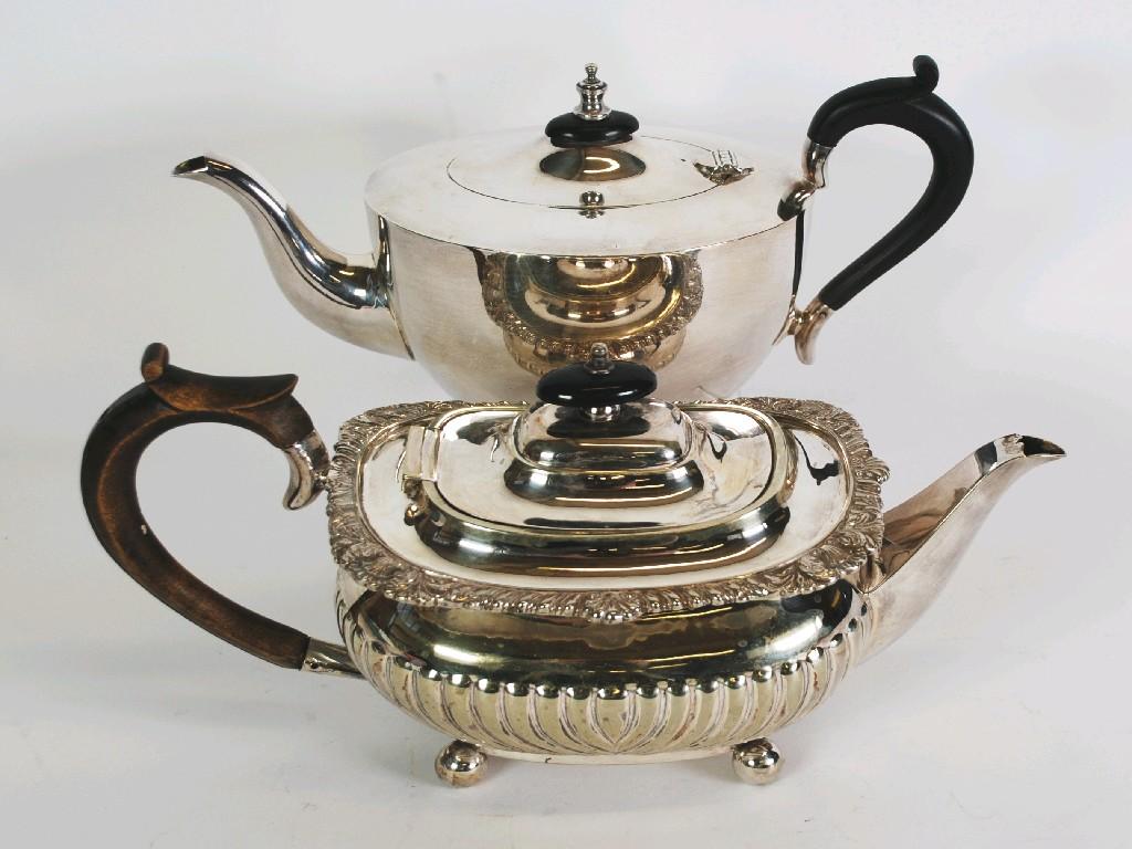 Appraisal: ROBERTS AND BELK ELECTROPLATED TEAPOT part fluted rounded oblong form