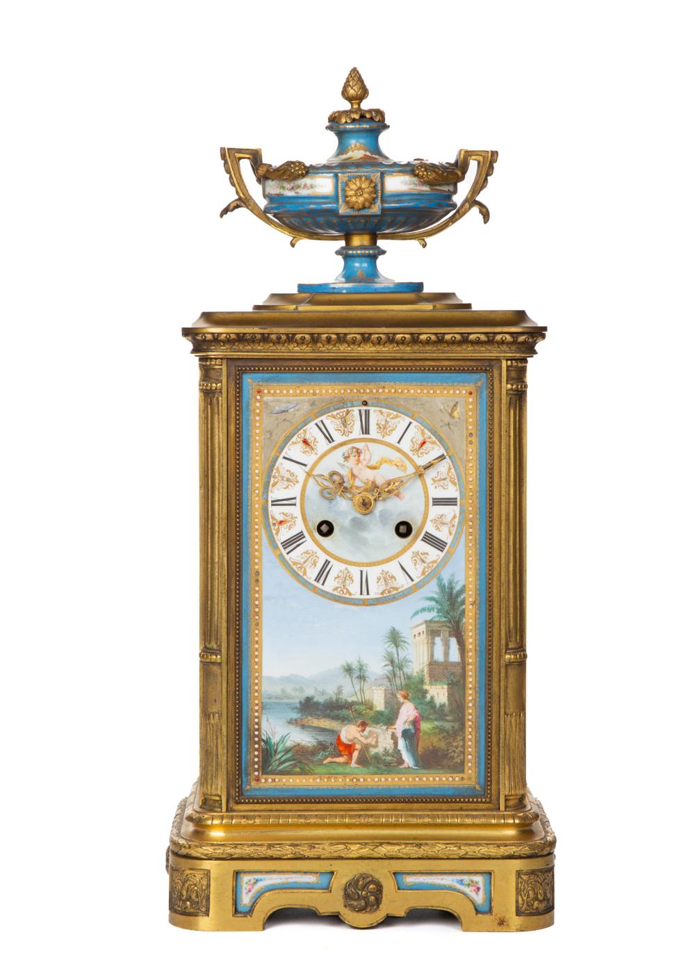 Appraisal: A French gilt-bronze and porcelain mantel clock th Century The